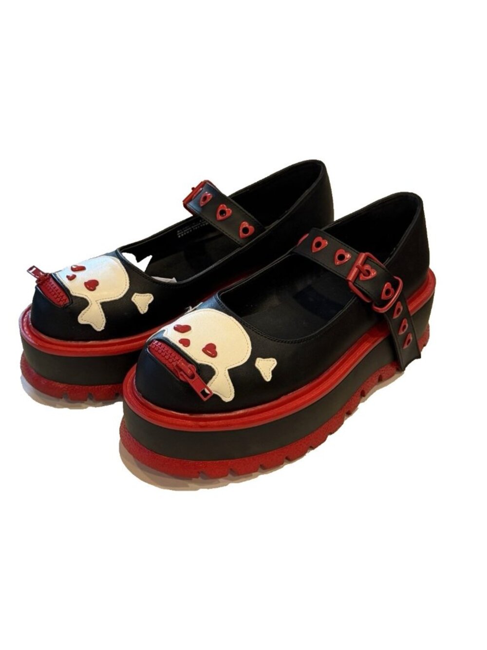 Demonia Black Red Platform Mary Janes Flats Skulls Rockabilly Shoes Size 10 NIB